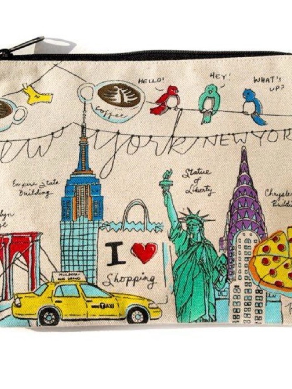 Mure+Grand Illustrated Canvas Zippered Pouch New York NYC NEW w Tags
